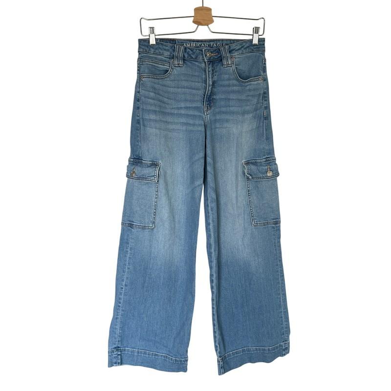 American Eagle Jeans Super High Waisted Cargo Baggy Wide Leg Women's Size 2 Blue