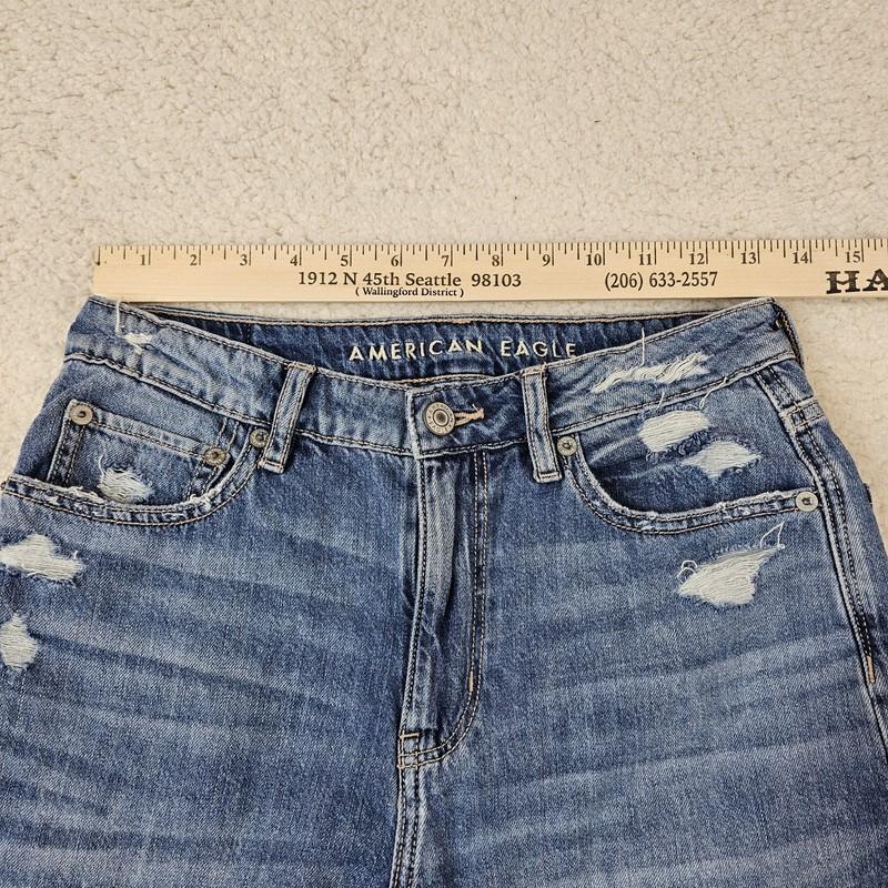 American Eagle Jeans Womens 2 AE 77 Premium Wide Leg Crop Light Wash Distressed