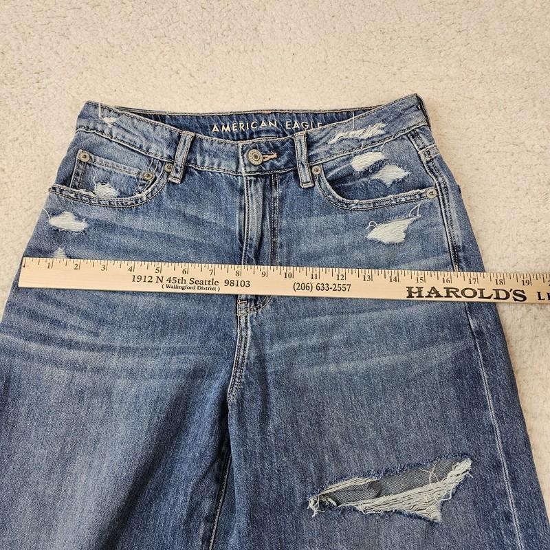 American Eagle Jeans Womens 2 AE 77 Premium Wide Leg Crop Light Wash Distressed