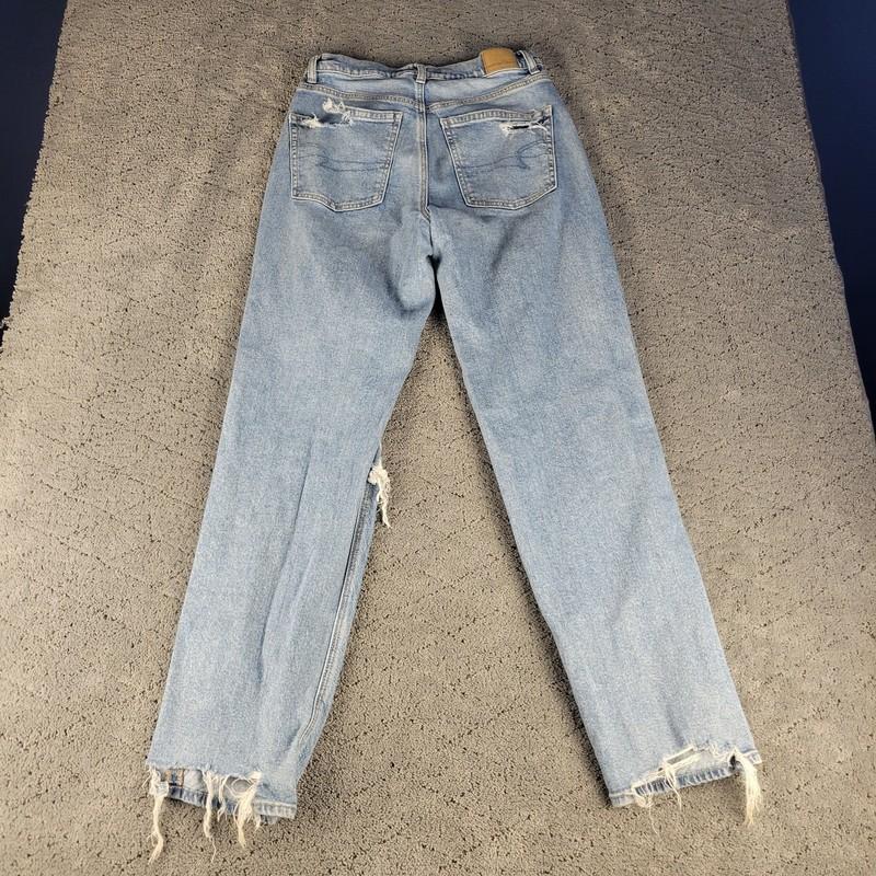 American Eagle Jeans Womens 6 Blue Highest Rise Baggy Straight Denim Thrashed