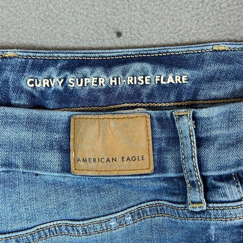 American Eagle Jeans Womens 8 Curvy Super High Rise Flare Distressed Stretch