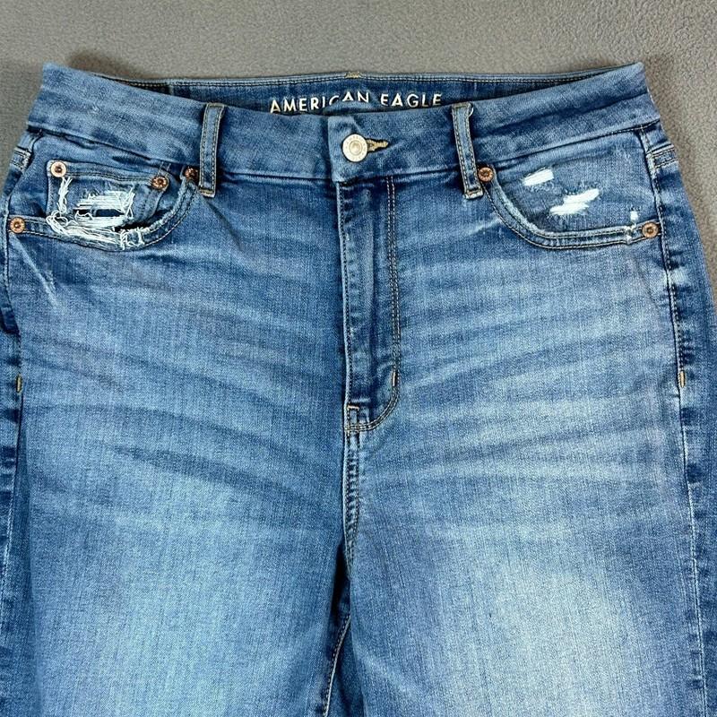 American Eagle Jeans Womens 8 Curvy Super High Rise Flare Distressed Stretch