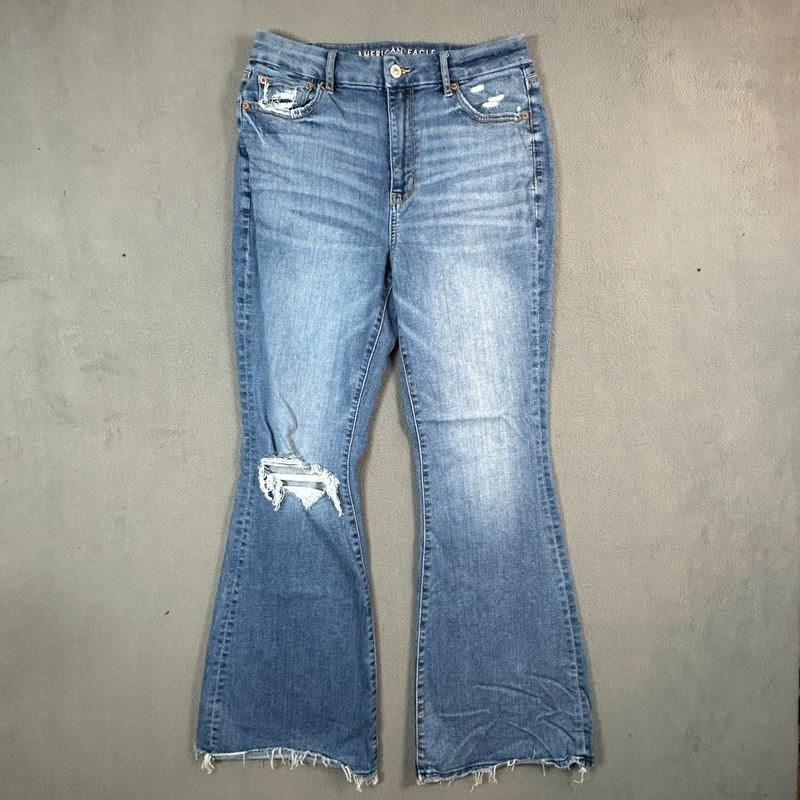 American Eagle Jeans Womens 8 Curvy Super High Rise Flare Distressed Stretch