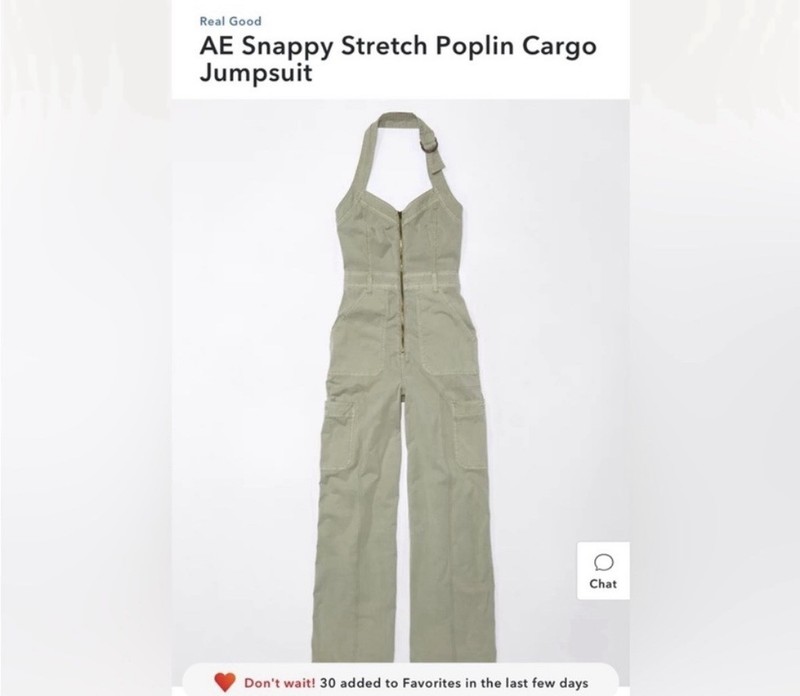 American Eagle Snappy Stretch Poplin Cargo Jumpsuit Women's Size Small Green