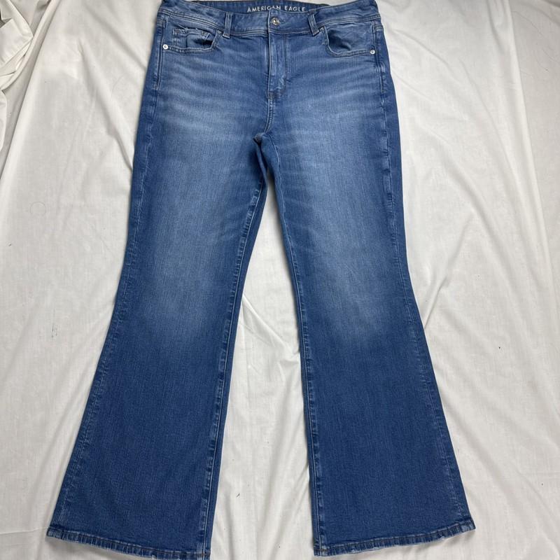 American Eagle Women's Jeans Sz 16 Short Kick Boot Super Stretch Medium Wash