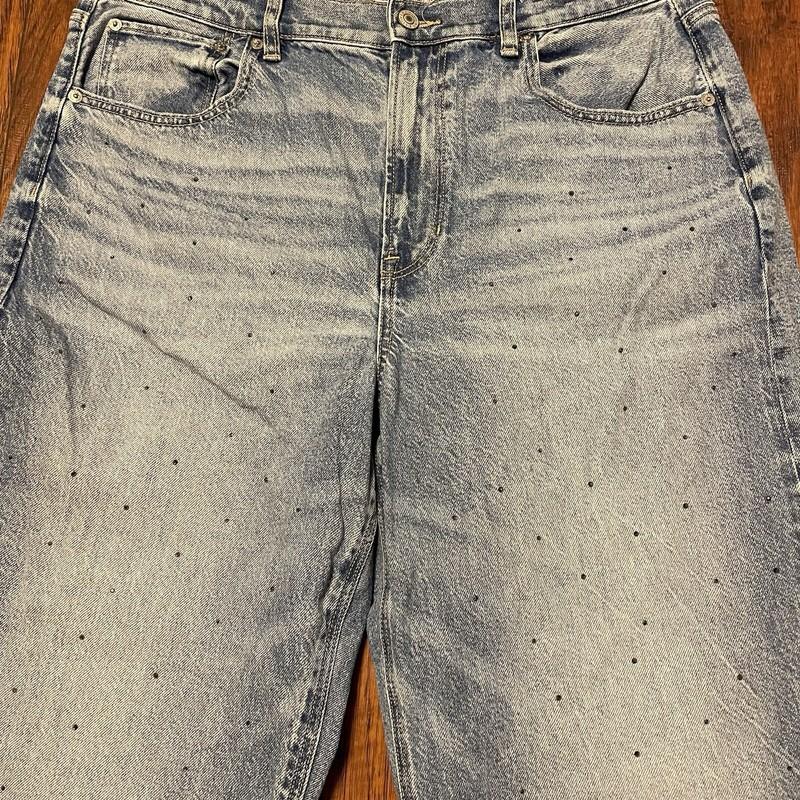 American Eagle Womens Jeans Size 14 Blue High Rise Baggy Straight Leg Gems