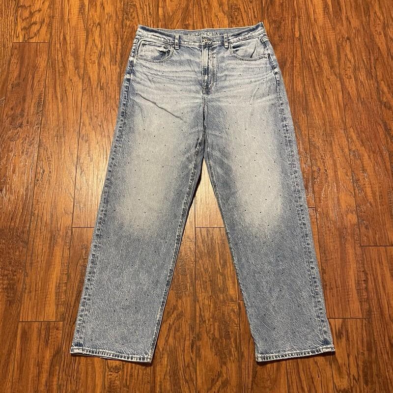 American Eagle Womens Jeans Size 14 Blue High Rise Baggy Straight Leg Gems