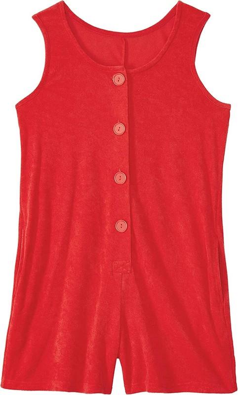 AmeriMark Women's Terry Knit Romper Sleeveless Jumpsuit With Side Pockets Cherry