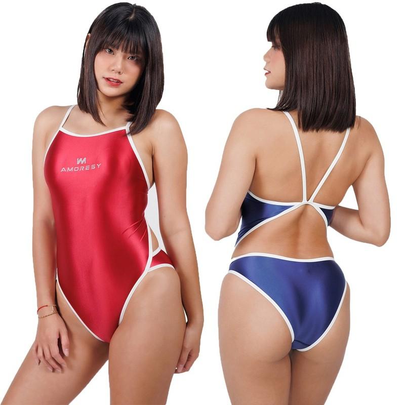 AMORESY Women Glossy Oil Sling One Piece Swimwear Backless Tights Beach Leotards