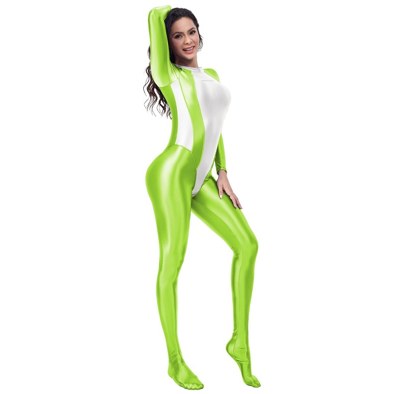 AMORESY Women Jumpsuit One Piece Oil Shiny Bodysuit Yoga Leggings Overalls New