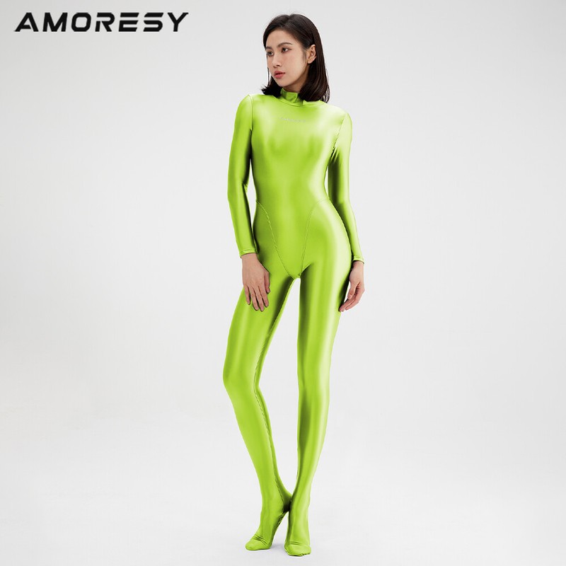 AMORESY Women Sexy Shiny Jumpsuit Overall Leotard Bodysuit Catsuit Zentai Tights