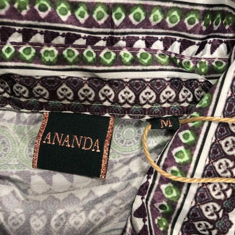 ANANDAS Peasant Boho Woven Mini Dress Floral Size Medium M Green Art To Wear NEW