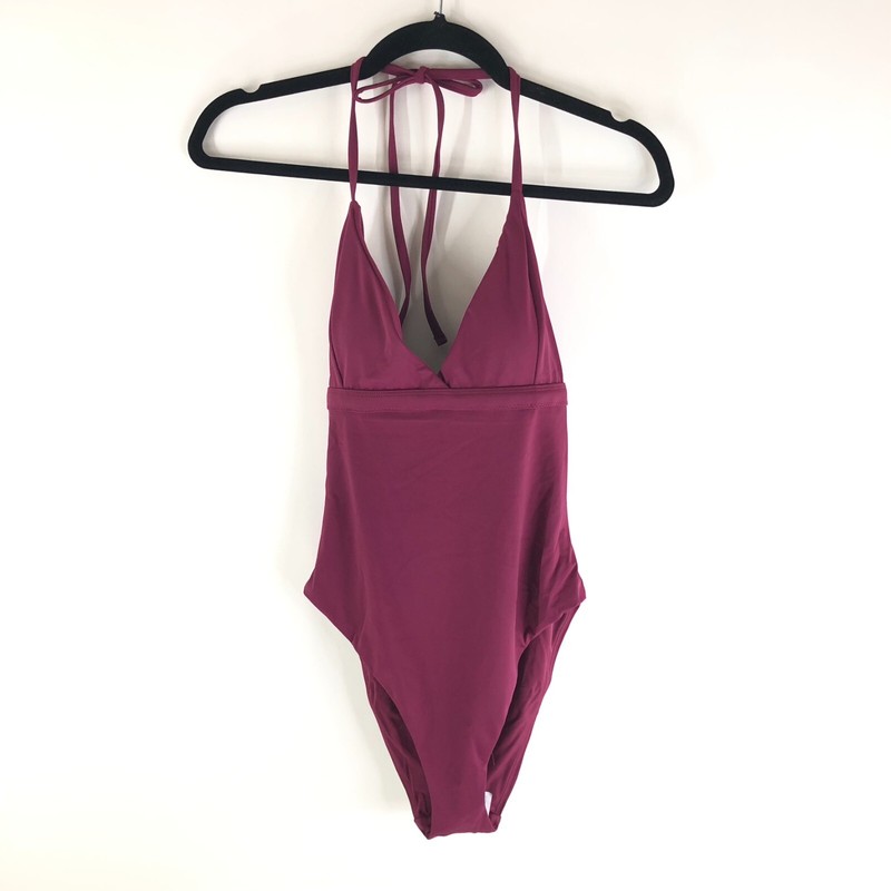Andie Swim The Lagos One Piece Swimsuit Halter Removable Cups Plum Purple S