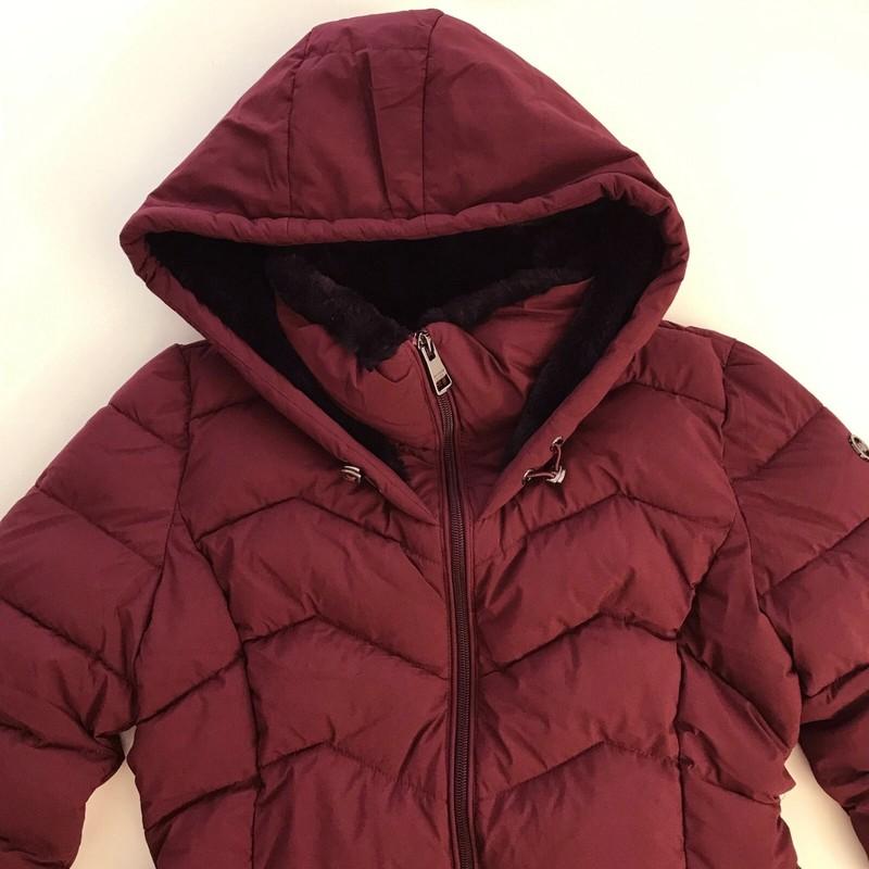 Andrew Marc Women Hooded Puffer Walker Jacket Oxblood Red Size S - NWT