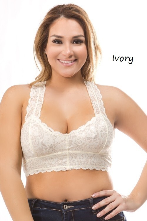 Anemone Ivory Lace Sweetheart Neckline Bralette with Racerback Plus Size