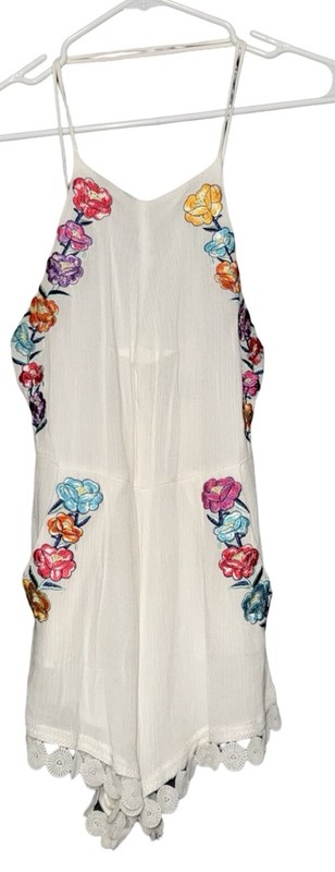 Angel Biba Romper Floral Embroidered White Pockets ZEPHYR HAVANA Womens 10 Lace