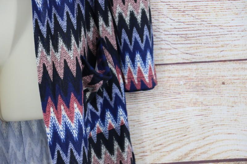 Angela Fashion Womens Sz Small Medium Knit Zig Zag Kimono Duster Pink Blue Black