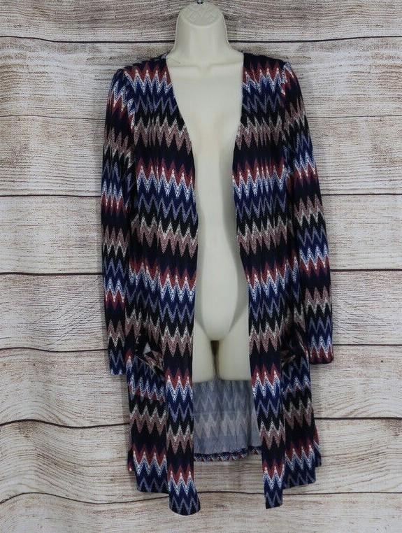Angela Fashion Womens Sz Small Medium Knit Zig Zag Kimono Duster Pink Blue Black