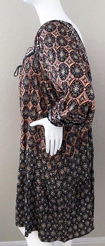 Angie Boho Tie Front Square Neck Shift Dress W/ Pockets Black Plus 1X 2X 3X New