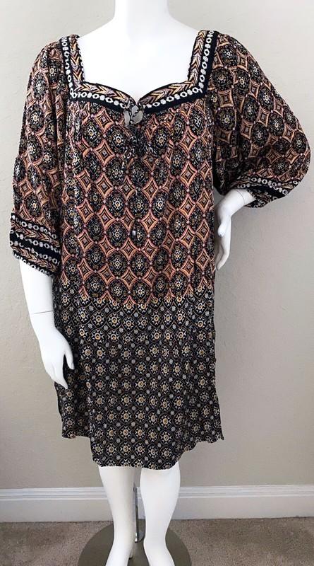 Angie Boho Tie Front Square Neck Shift Dress w/ Pockets Black Plus 1X 2X 3X New