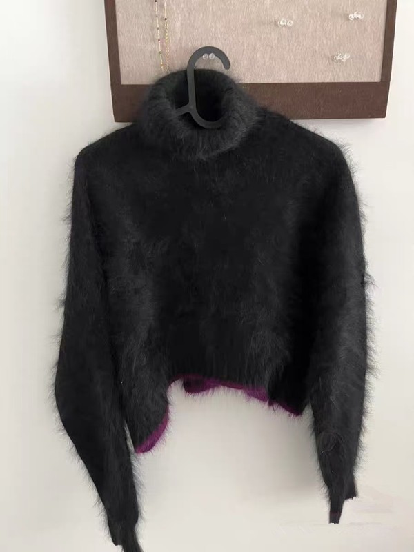 Angora Sweater Blended Jumper Fuzzy Soft Turtleneck Pullover Cropped