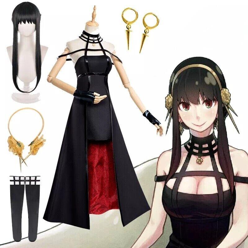 Anime Spy X Family Yor Forger Cosplay Costume Wig Dress Suit Black Red Skirt Set