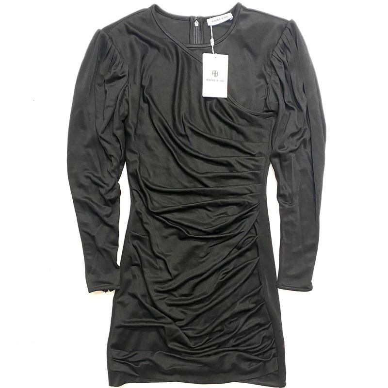 ANINE BING Womens Alaia Long Sleeve Ruffle Dress Black (MSRP $349)