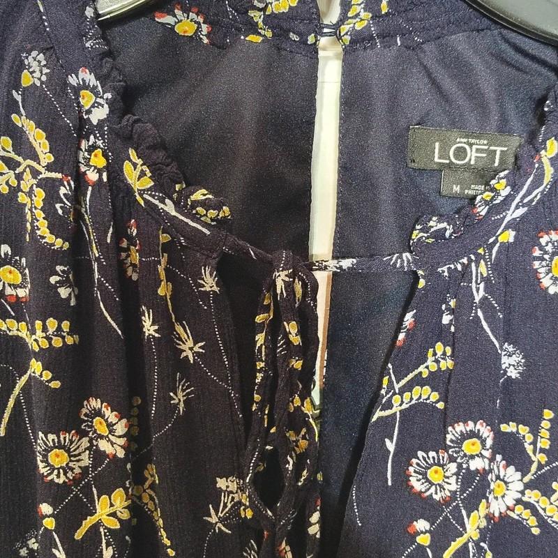 Ann Taylor LOFT Women’s Size M Navy Floral Romper With Pockets Tie Neck
