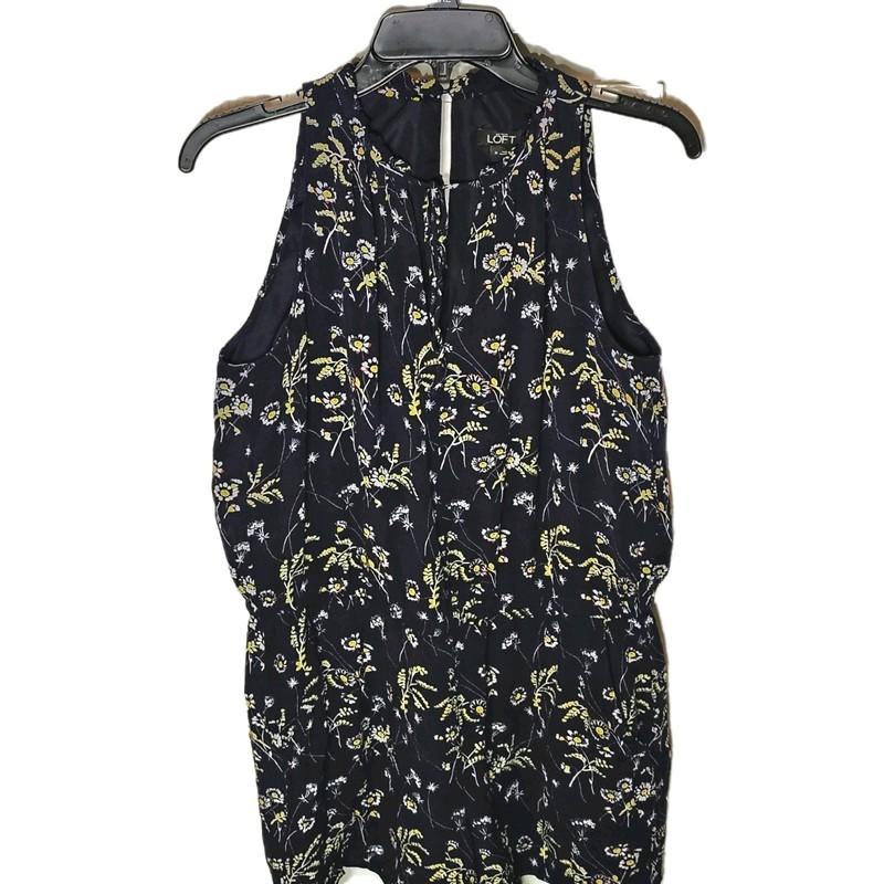 Ann Taylor LOFT Women’s Size M Navy Floral Romper With Pockets Tie Neck
