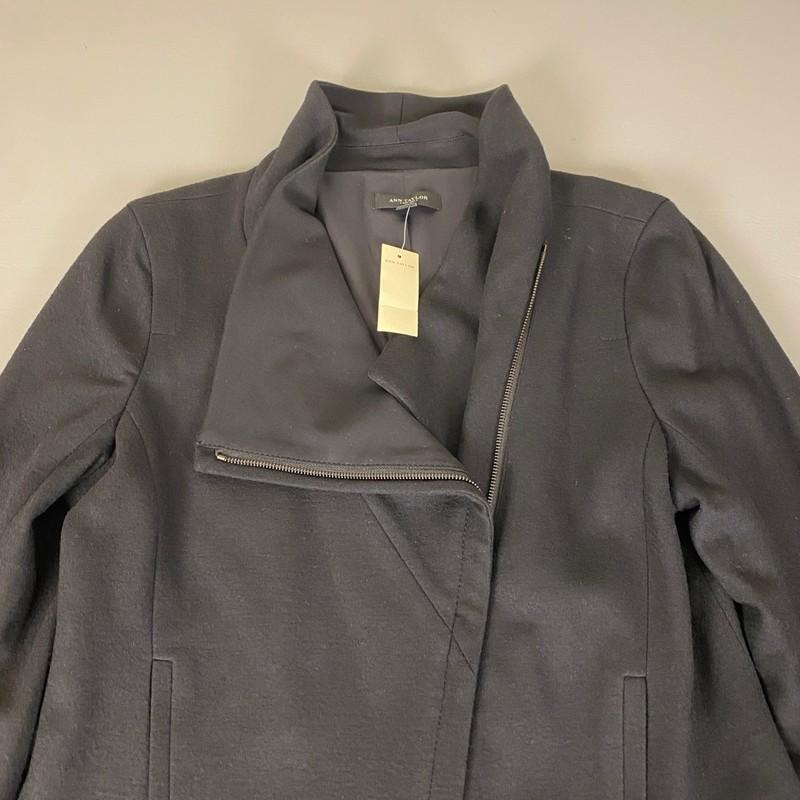 Ann Taylor Moto Jacket Women's Size 14 Black Wool Blend Full Zip New NWT