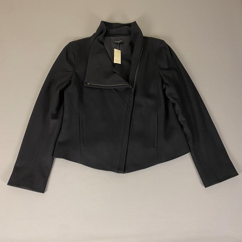 Ann Taylor Moto Jacket Women's Size 14 Black Wool Blend Full Zip New NWT