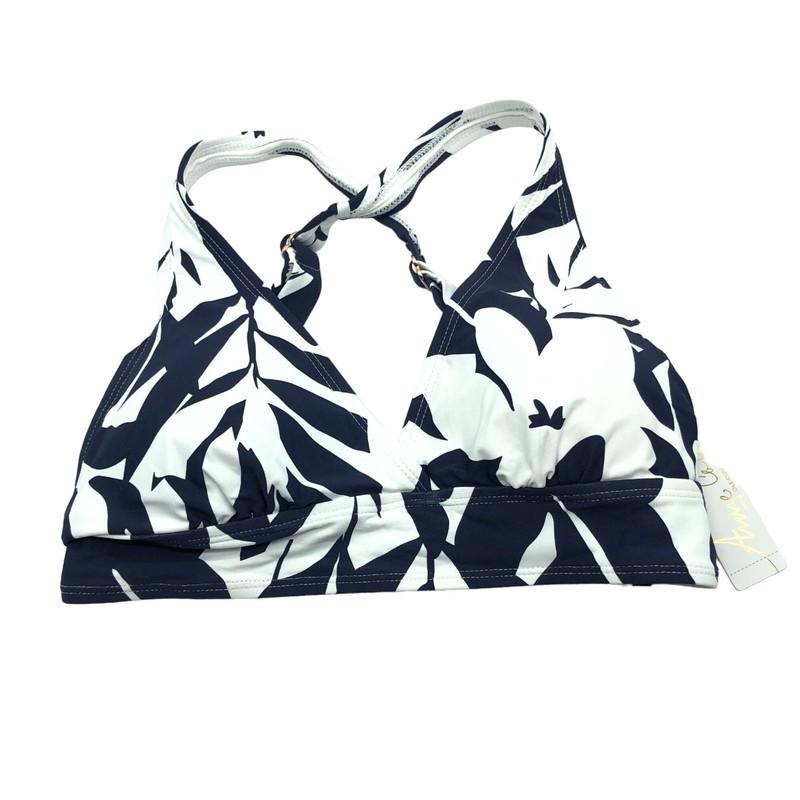 Anne Cole Crossback Bikini Swim Top Floral Navy Blue White L