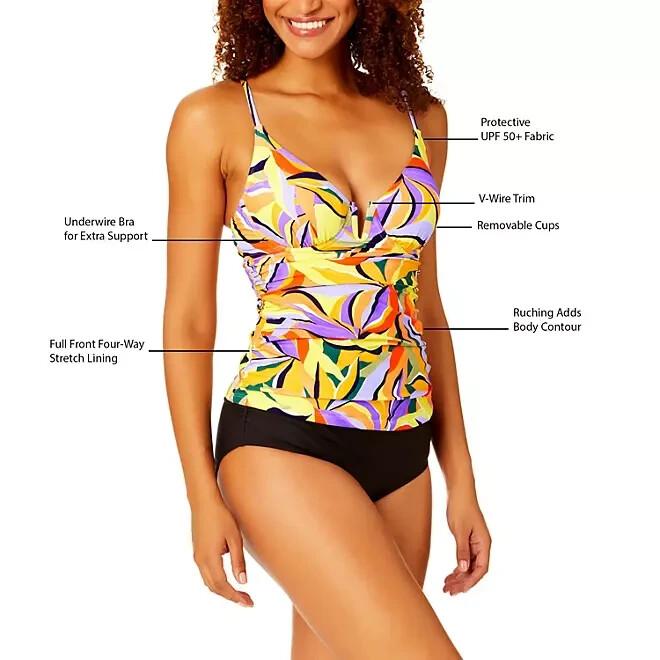 Anne Cole Ladies Tankini Swim Top Size L Multi Trop W/ Black