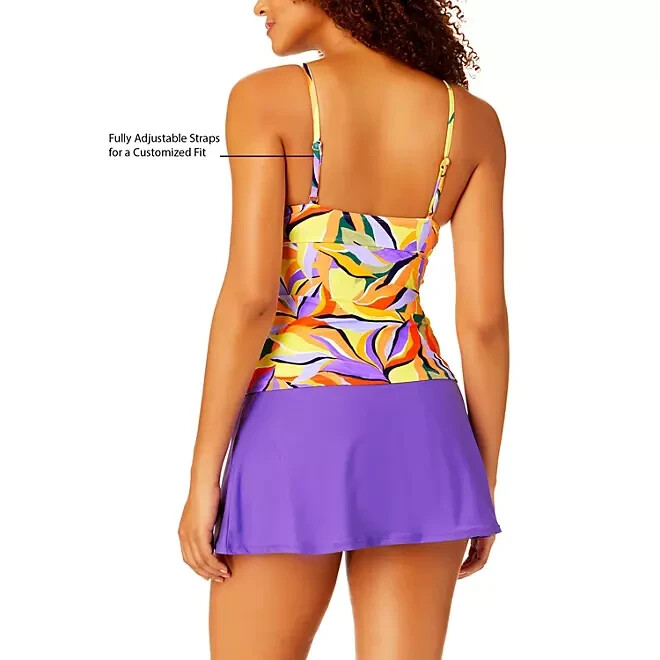 Anne Cole Ladies Tankini Swim Top Size L Multi Trop W/ Black