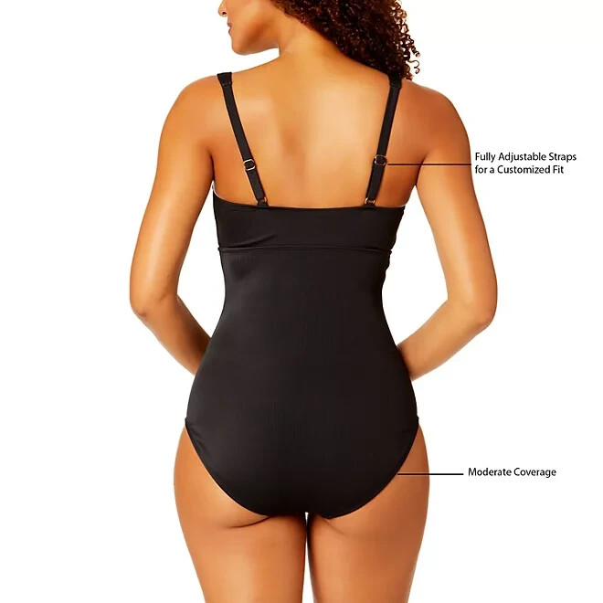 Anne Cole Limited Edition Square Neck One Piece Swimsuit Ribbed Black Size S