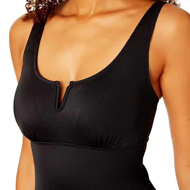 Anne Cole Limited Edition Square Neck One Piece Swimsuit Ribbed Black Size S