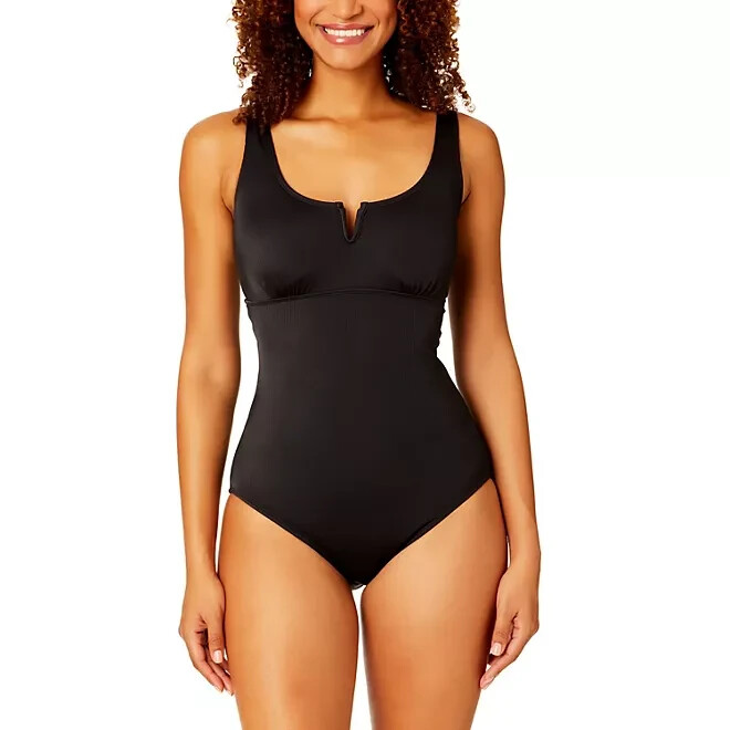 Anne Cole Limited Edition Square Neck One Piece Swimsuit Ribbed Black Size S