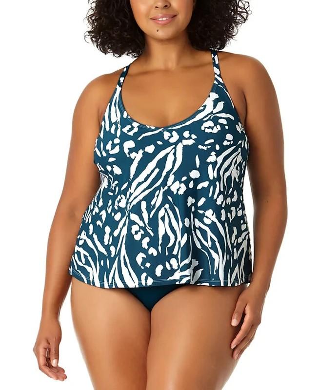 Anne Cole Plus Size Printed Crisscross Tankini Top 16W