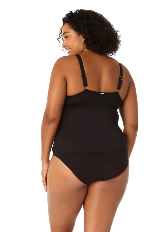 Anne Cole Plus Size Surplice-Neck Ruched Tankini Top