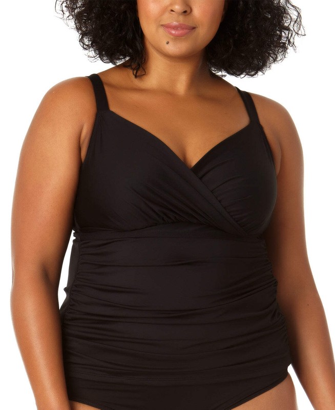 Anne Cole Plus Size Surplice-Neck Ruched Tankini Top