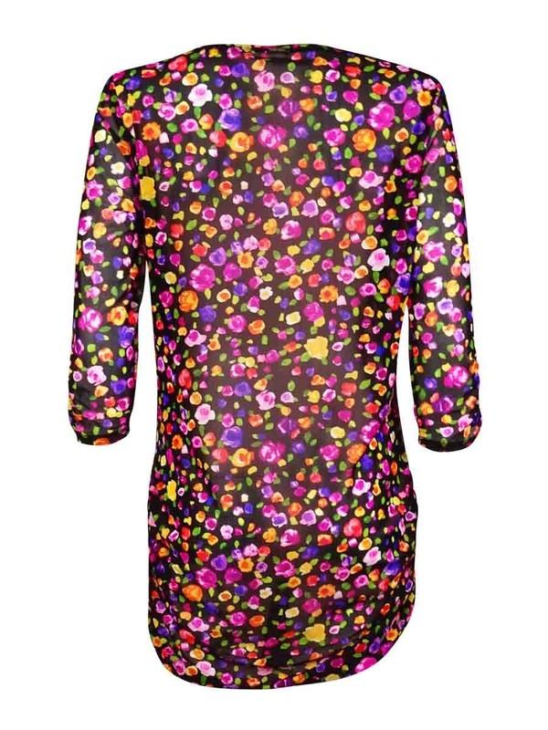 Anne Cole Swim Cover Sz S Black Multi Mesh 3/4 Sleeve Tunic Cover-up 16MC554