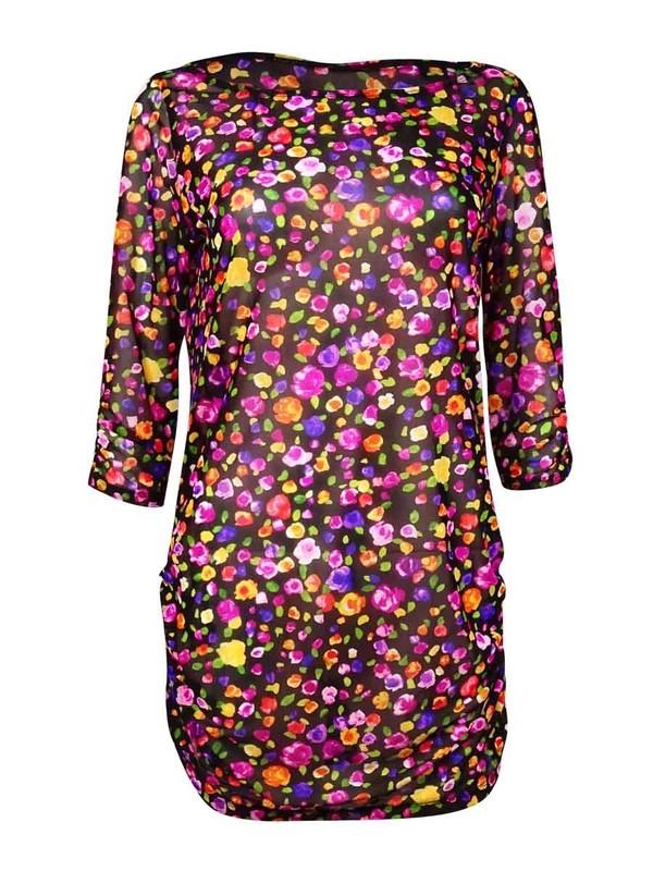 Anne Cole Swim Cover Sz S Black Multi Mesh 3/4 Sleeve Tunic Cover-up 16MC554