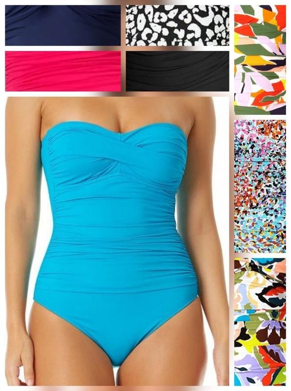Anne Cole Twist-Front Crossover Bandeau Ruched One-Piece Swimsuit