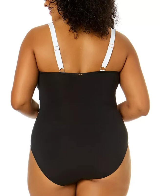 Anne Cole Womens Sz 20 One Piece Swimsuit Contrast Trim Mesh Insert Black White