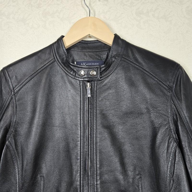Anne Klein 100% Leather Jacket Sz PL Black Zip Up Biker