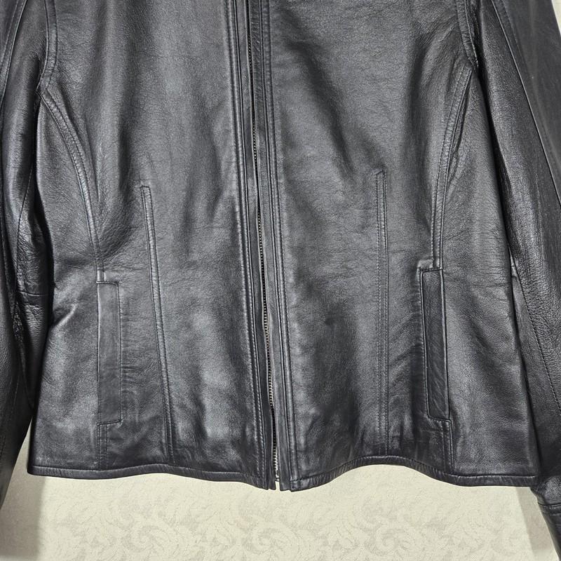 Anne Klein 100% Leather Jacket Sz PL Black Zip Up Biker