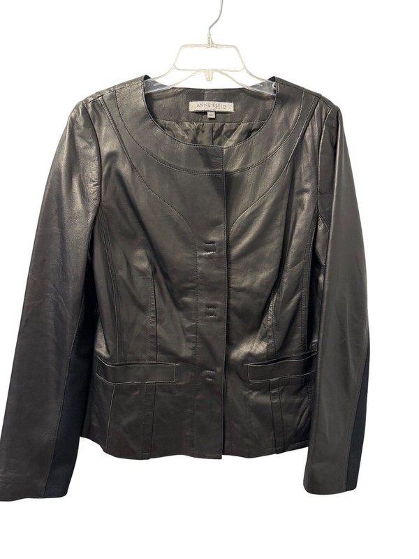 Anne Klein Womens Black Leather Jacket Size Large Women Jacket. NWOT