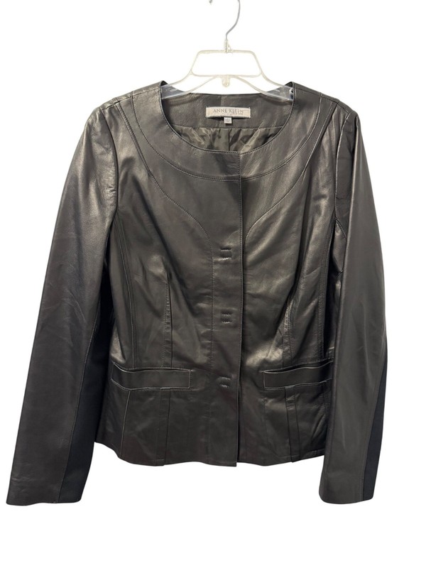 Anne Klein Womens Black Leather Jacket Size Large women jacket. NWOT