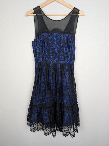 Anthropologie 4 Moulinette Soeurs Retro Lace Overlay Ruffle Dress Witch Silk 139
