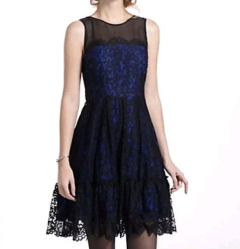 Anthropologie 4 Moulinette Soeurs Retro Lace Overlay Ruffle Dress Witch Silk 139